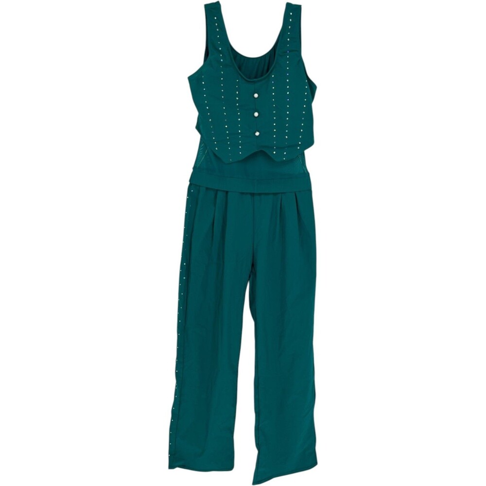 Weissman Dance Jumpsuit Women's Size Medium Teal Rhinestone Balletcore Stagecore